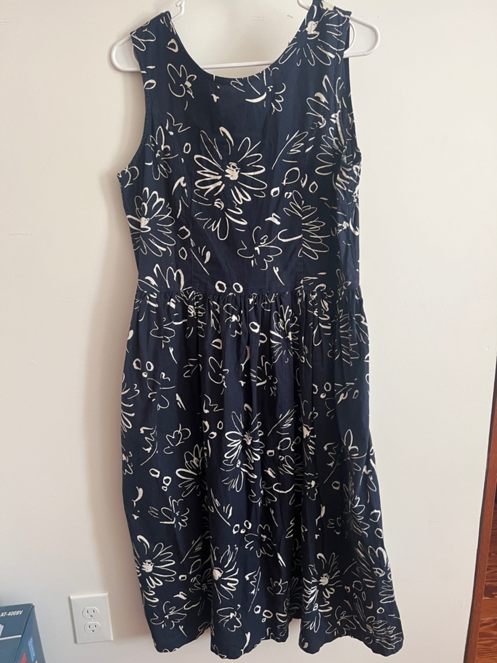 Navy Floral Scoop-Neck Midi Dress